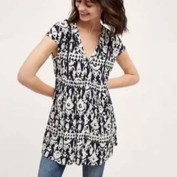 Anthropologie Tops - (BOGO FREE) Anthropologie Vanessa Virginia Ikat Ladder Lace Tunic Top Medium
